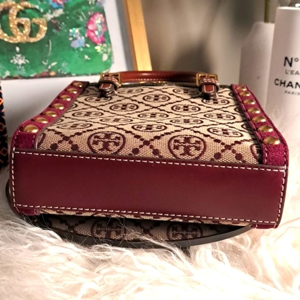 Tory Burch NWOTs Mini T Monogram Jacquard Studded North-South Tote Bag